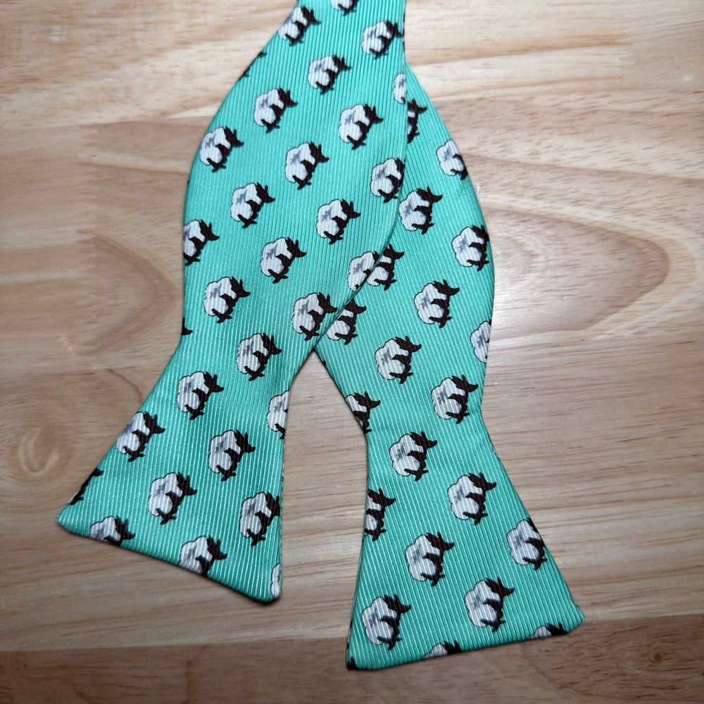 Southern Proper Bow Tie Mens OS Mint Green Cotton Boll Print Silk Adjustable